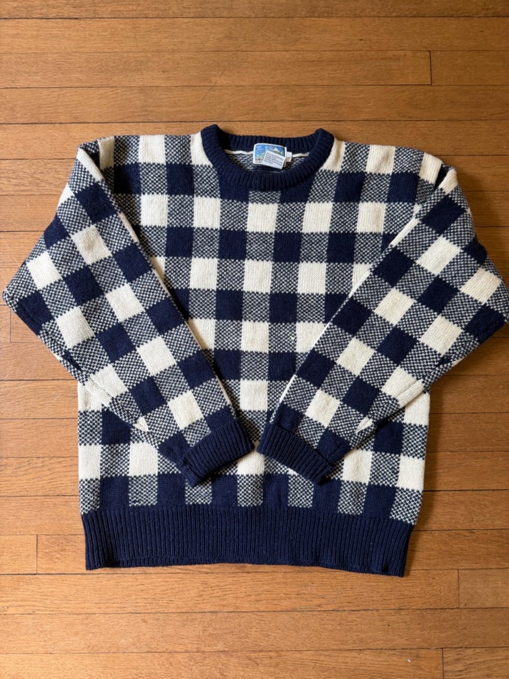 VTG 80s Newman Marcus Supply Co 100% Shetland Wool Birdseye Plaid Sweater